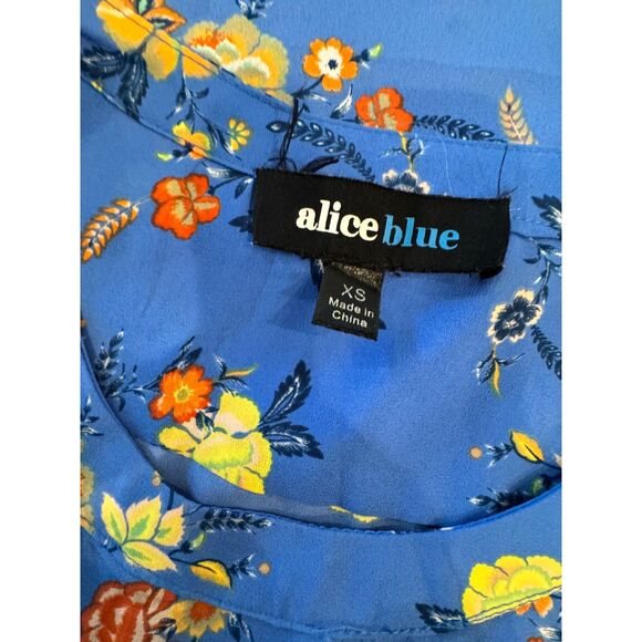 🌺 Alice Blue Oversized Sleeveless Blouse XS Blue Orange Print Work Casual Top - Picture 2 of 9